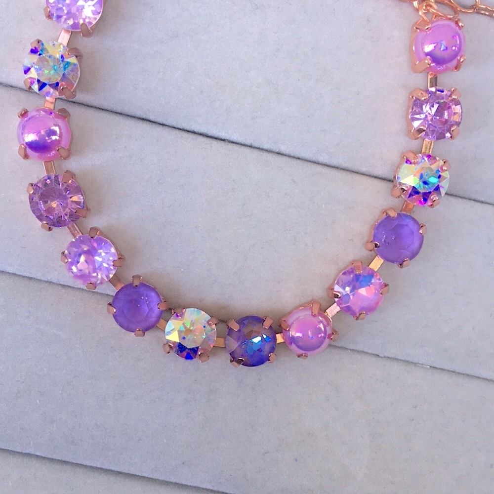 Amethyst + Iridescent Pink + Purple Opal Rose Gold Crystal Tennis Bracelet - Picture 6 of 6